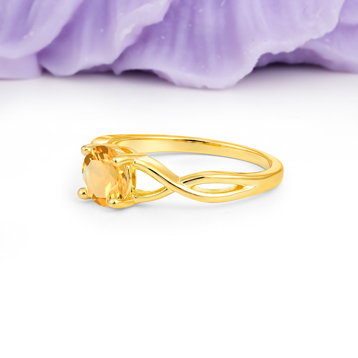 Classic Twisted 4-Prong Round Cut Citrine Engagement Ring - Additional view