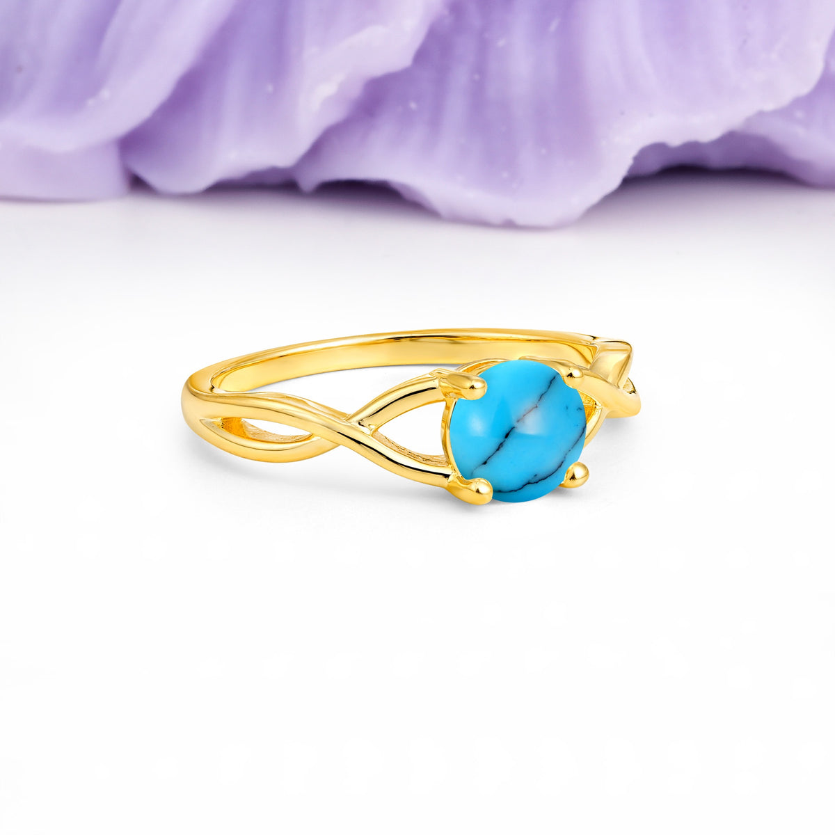 Classic Twisted 4-Prong Round Cut Turquoise Engagement Ring - Additional view