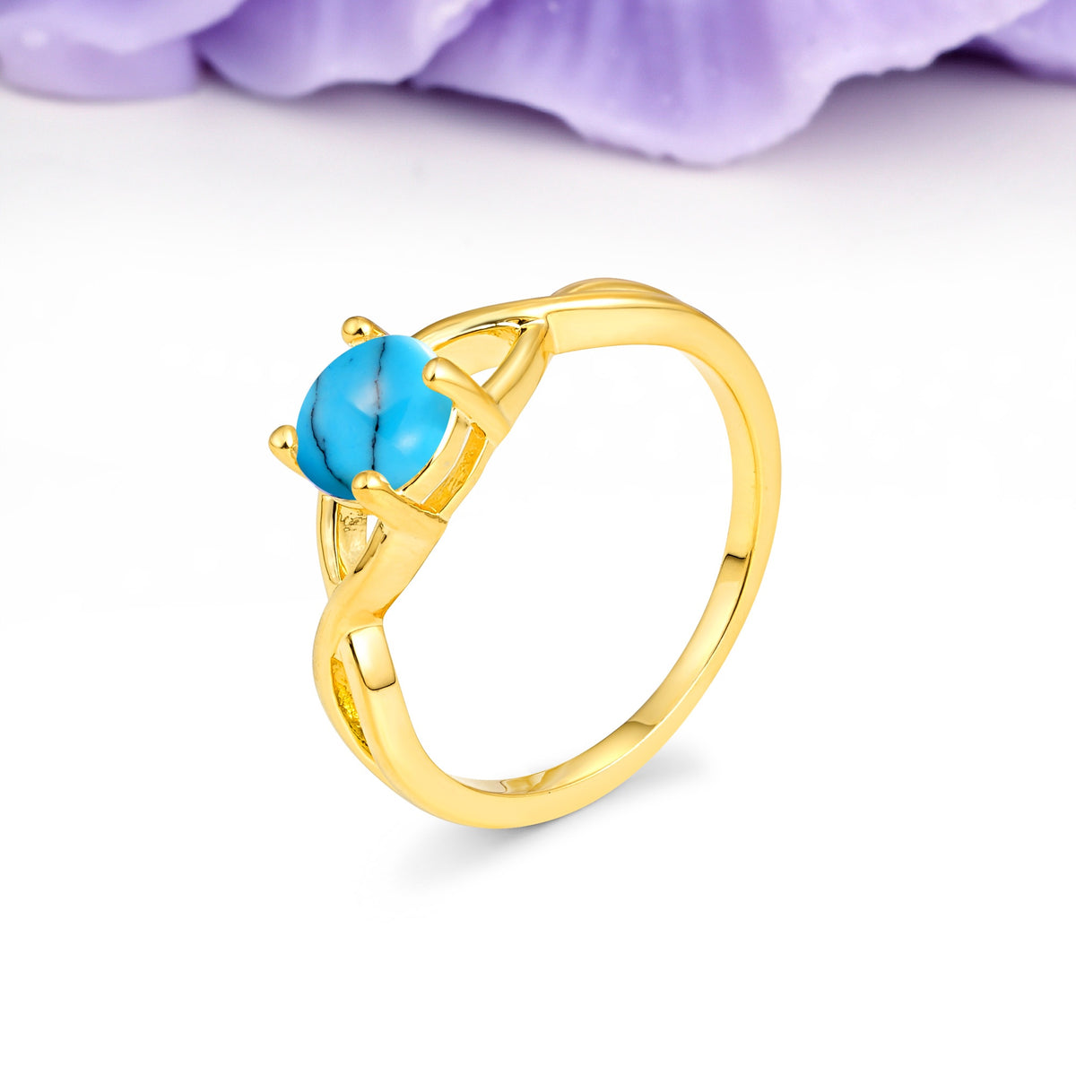 Classic Twisted 4-Prong Round Cut Turquoise Engagement Ring - Additional view
