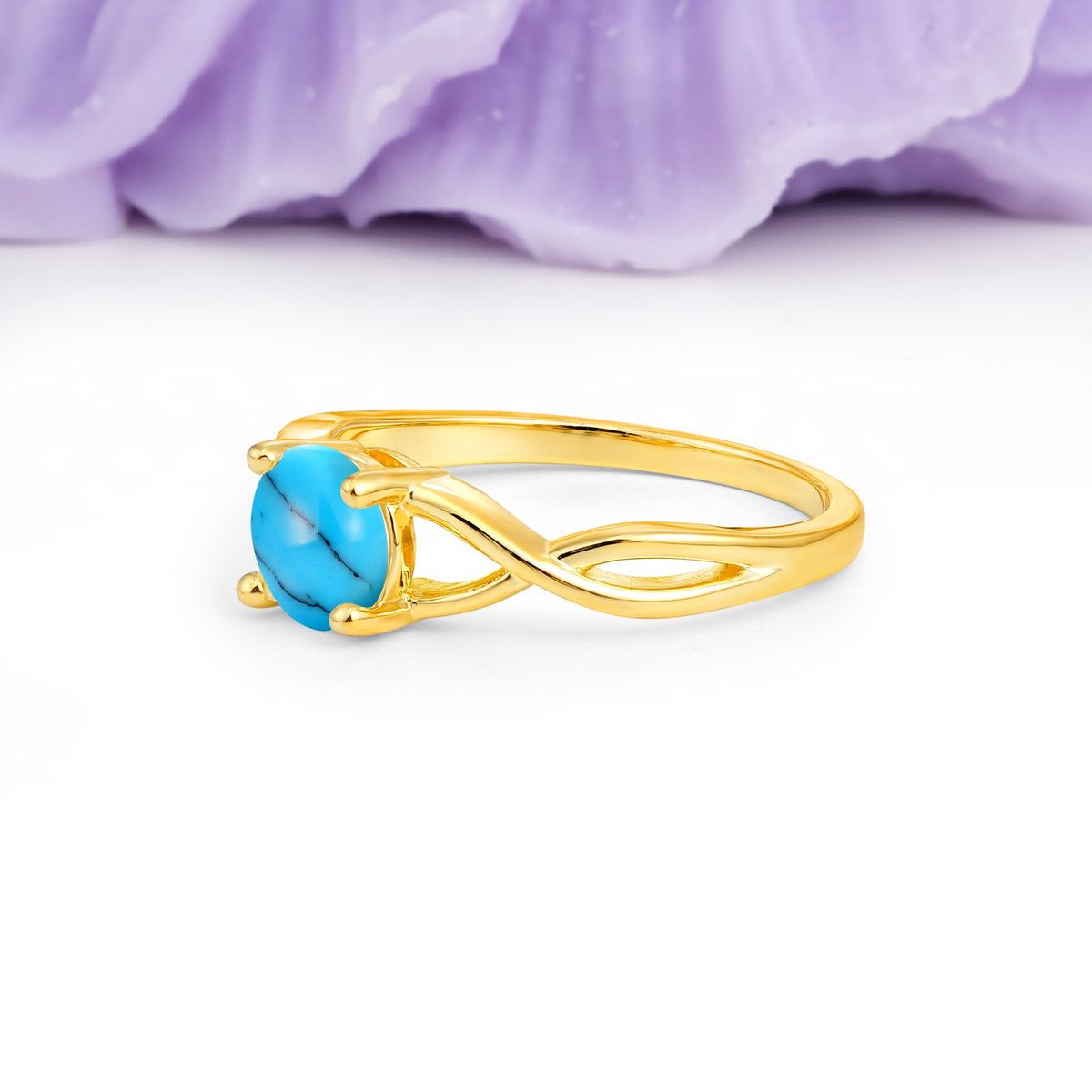 Classic Twisted 4-Prong Round Cut Turquoise Engagement Ring - Additional view