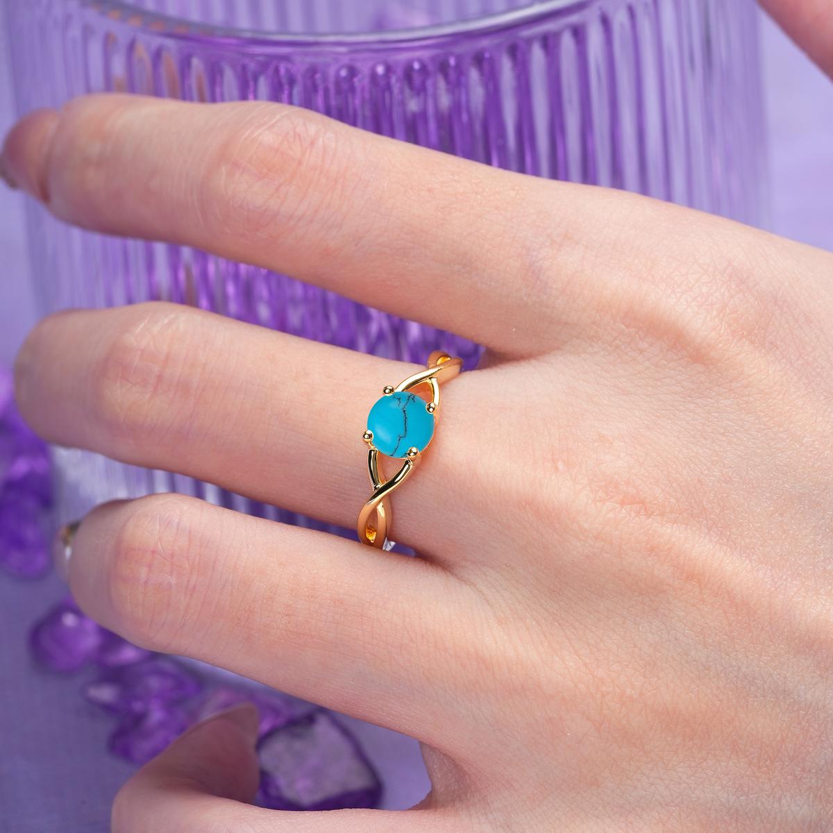 Classic Twisted 4-Prong Round Cut Turquoise Engagement Ring