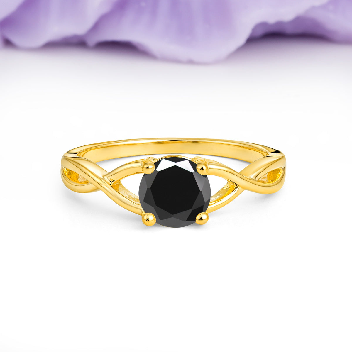 Classic Twisted 4-Prong Round Cut Black Onyx Engagement Ring - Additional view