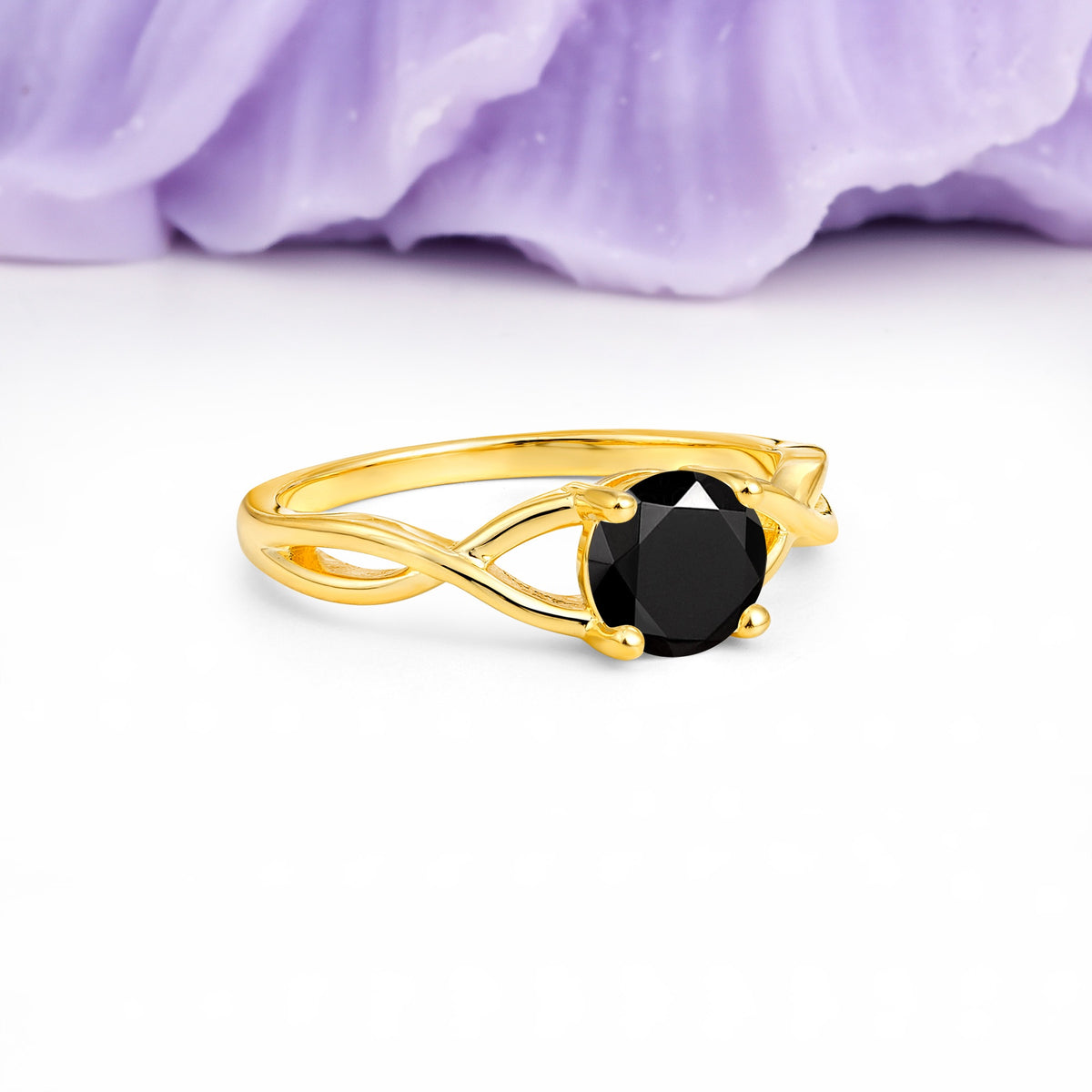 Classic Twisted 4-Prong Round Cut Black Onyx Engagement Ring - Additional view