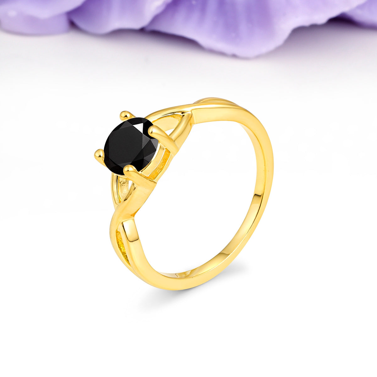 Classic Twisted 4-Prong Round Cut Black Onyx Engagement Ring - Additional view
