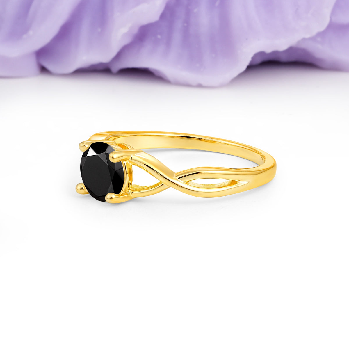 Classic Twisted 4-Prong Round Cut Black Onyx Engagement Ring - Additional view