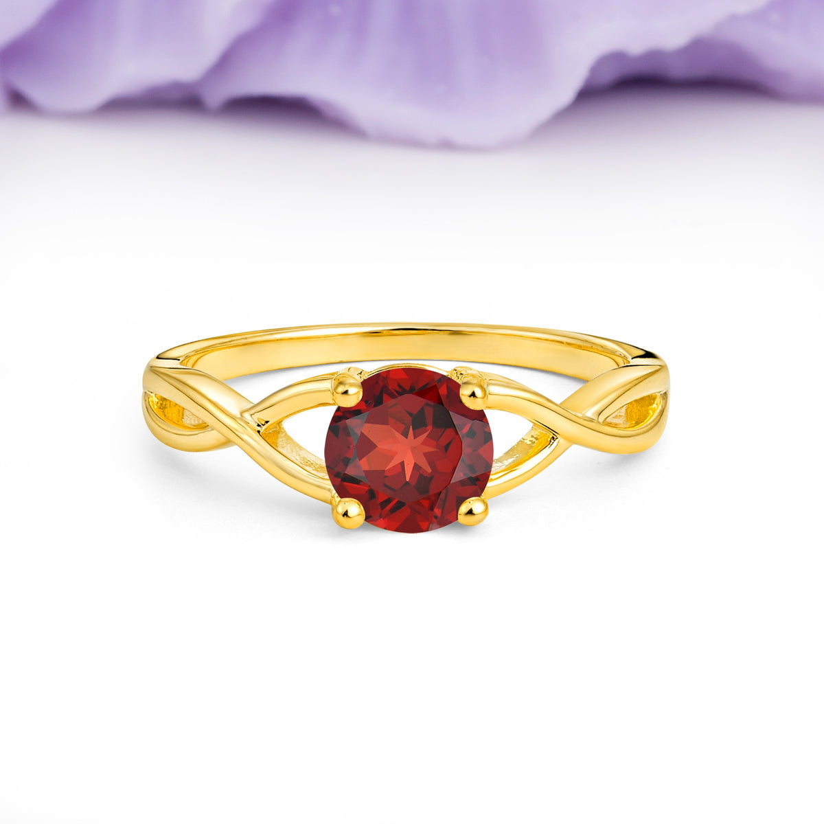 Classic Twisted 4-Prong Round Cut Garnet Engagement Ring - Additional view