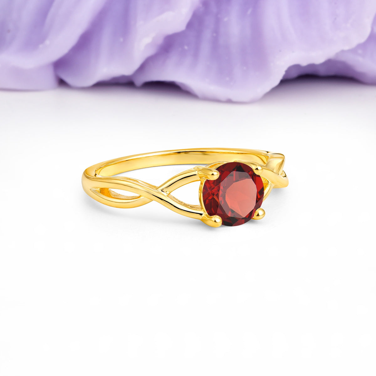 Classic Twisted 4-Prong Round Cut Garnet Engagement Ring - Additional view