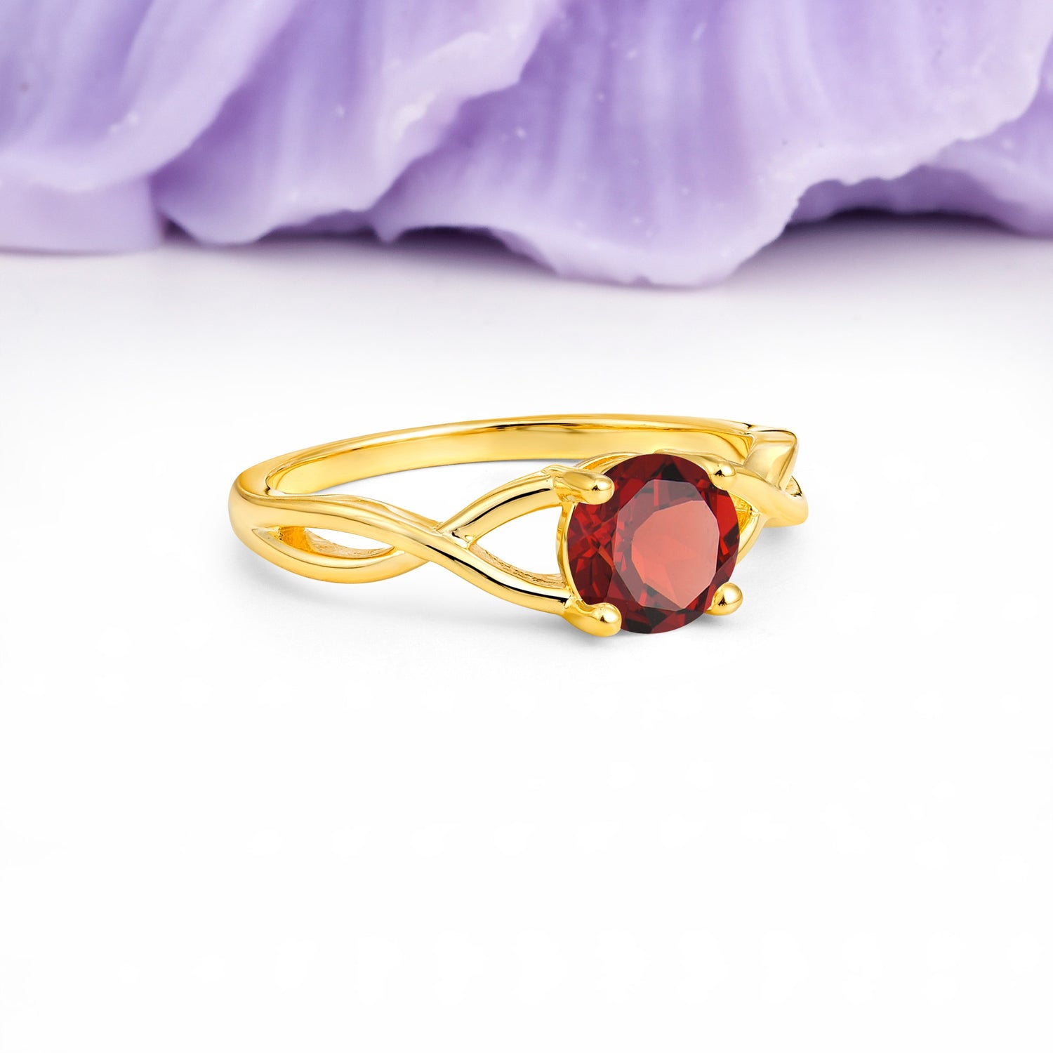 Classic Twisted 4-Prong Round Cut Garnet Engagement Ring - Additional view