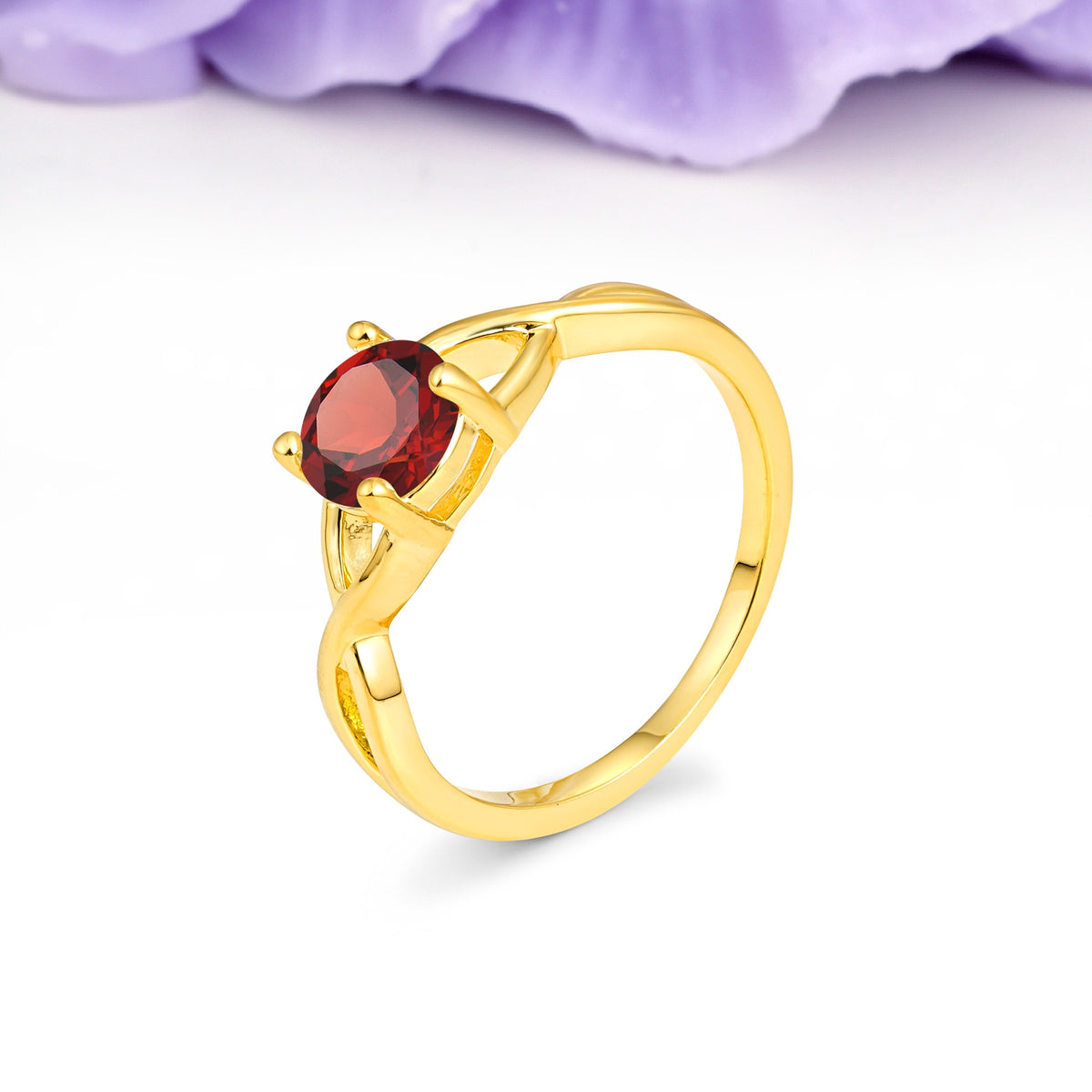 Classic Twisted 4-Prong Round Cut Garnet Engagement Ring - Additional view