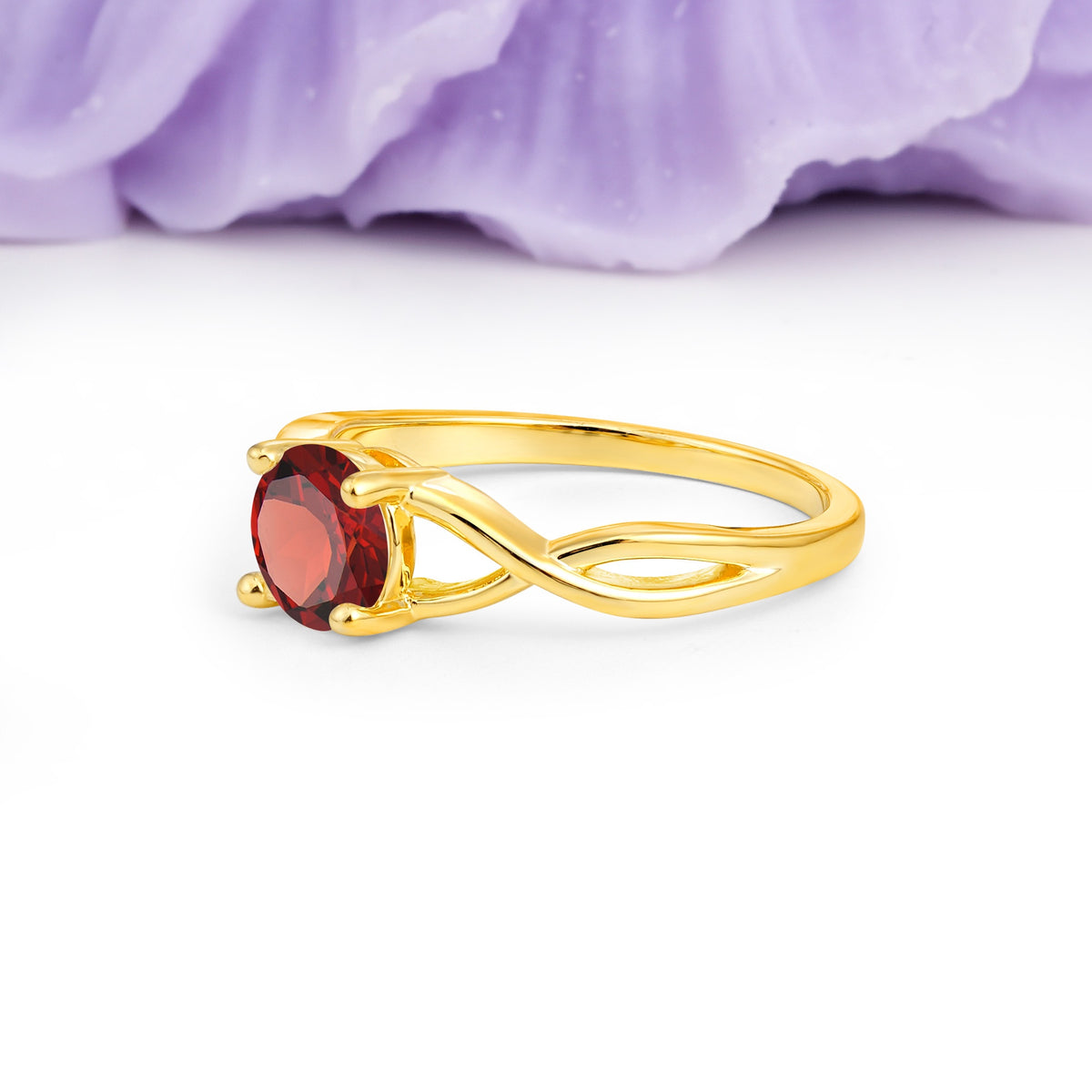 Classic Twisted 4-Prong Round Cut Garnet Engagement Ring - Additional view