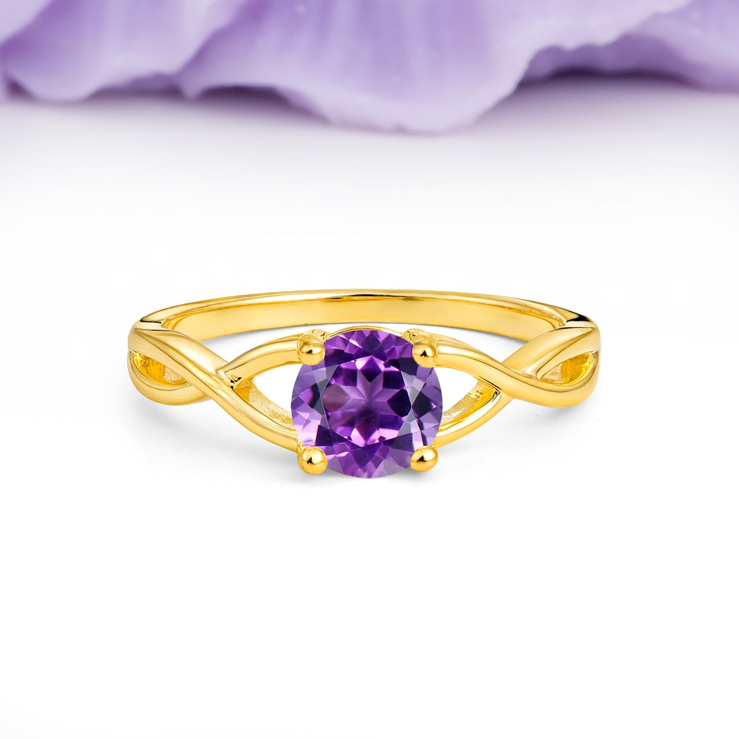 Classic Twisted 4-Prong Round Cut Amethyst Engagement Ring - Additional view