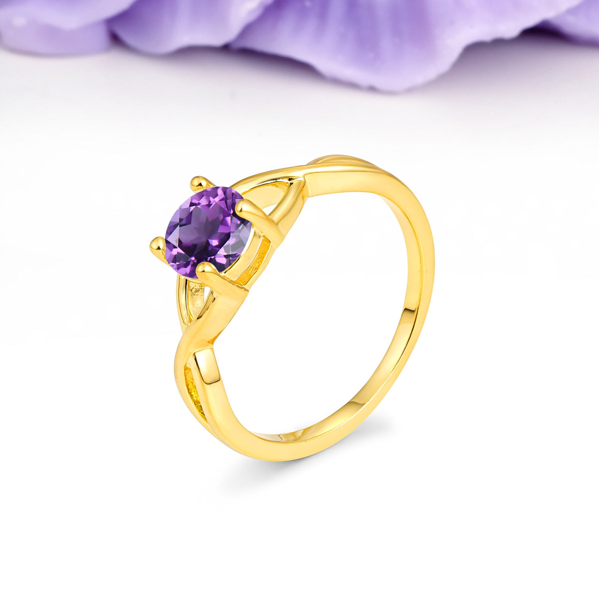 Classic Twisted 4-Prong Round Cut Amethyst Engagement Ring - Additional view