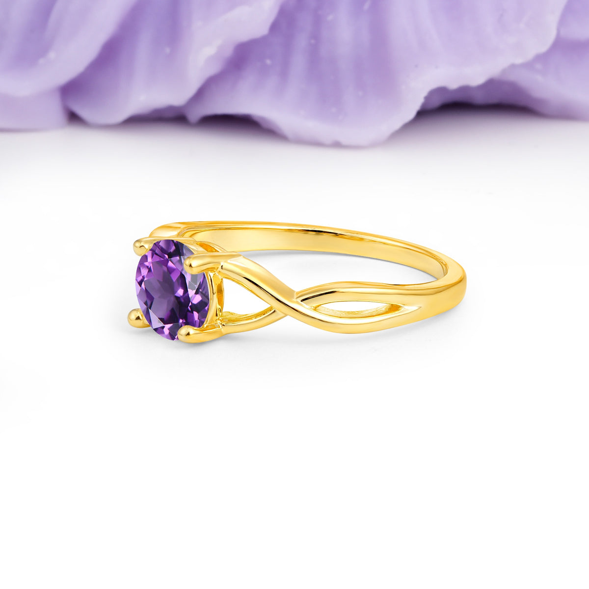 Classic Twisted 4-Prong Round Cut Amethyst Engagement Ring - Additional view