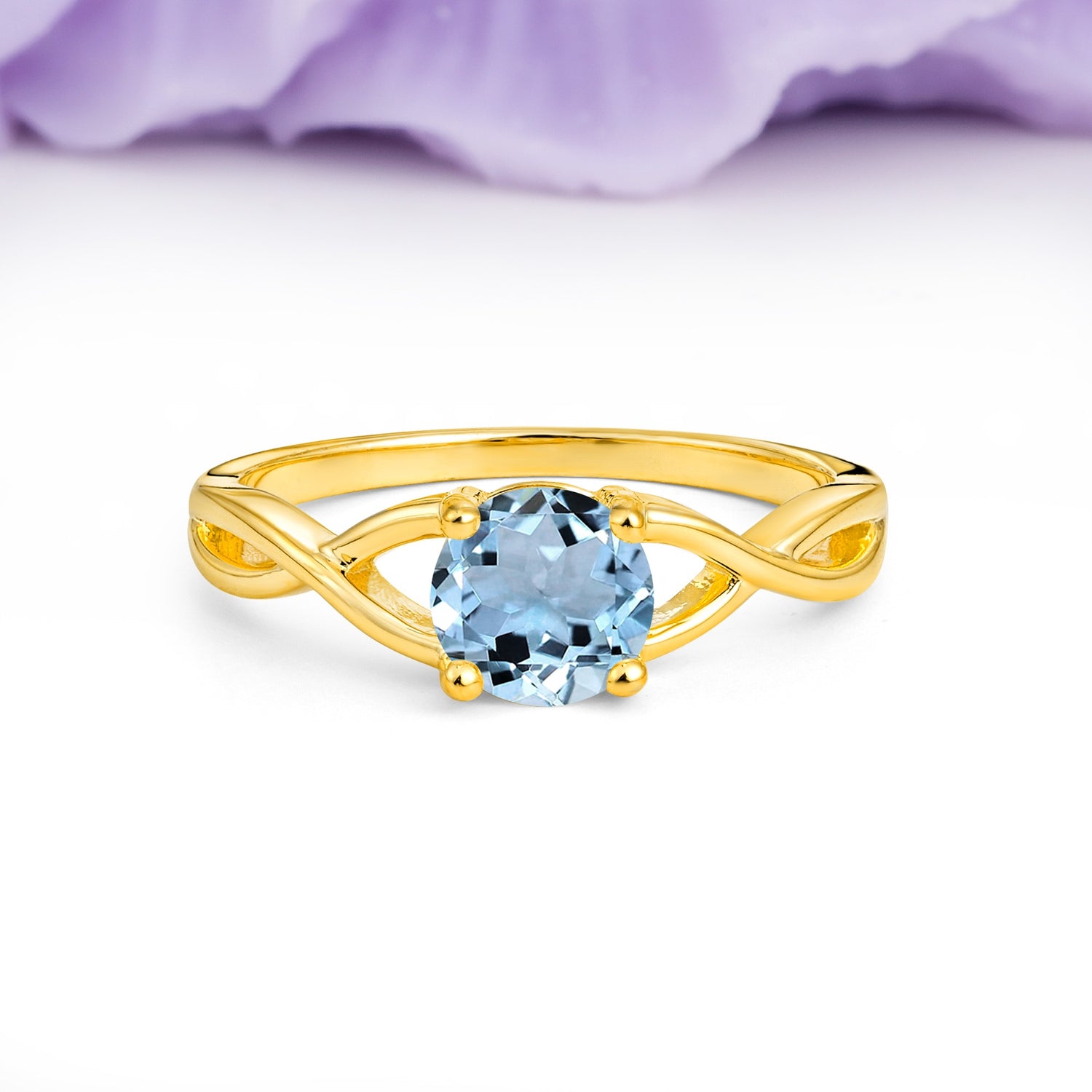 Classic Twisted 4-Prong Round Cut Aquamarine Engagement Ring - Additional view