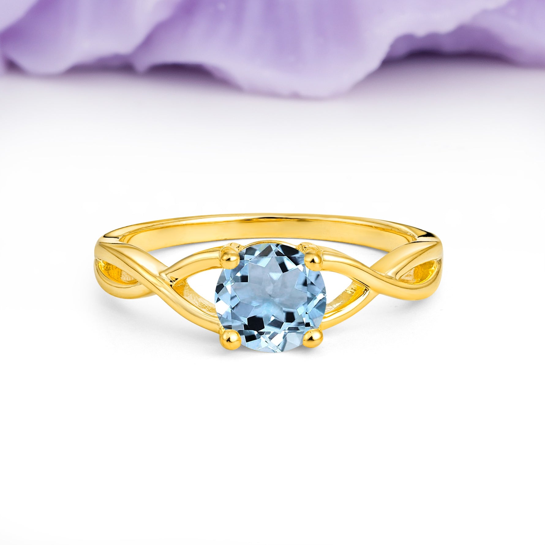 Classic Twisted 4-Prong Round Cut Aquamarine Engagement Ring - Additional view
