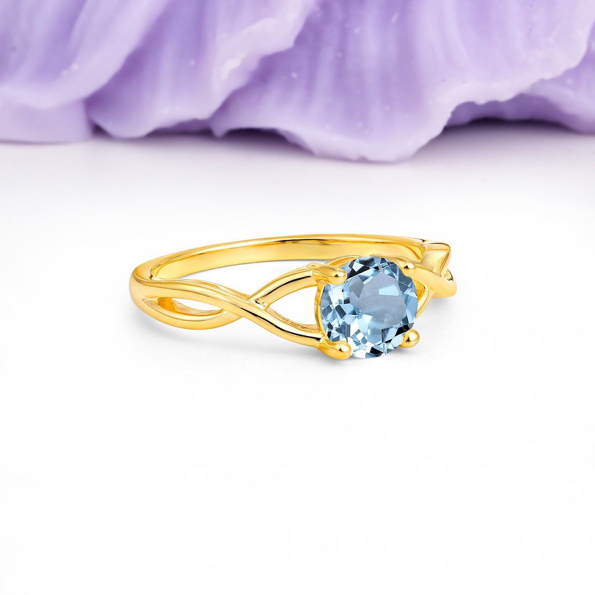 Classic Twisted 4-Prong Round Cut Aquamarine Engagement Ring - Additional view