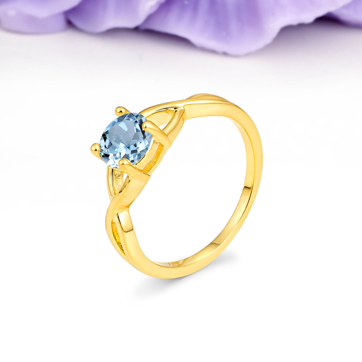 Classic Twisted 4-Prong Round Cut Aquamarine Engagement Ring - Additional view