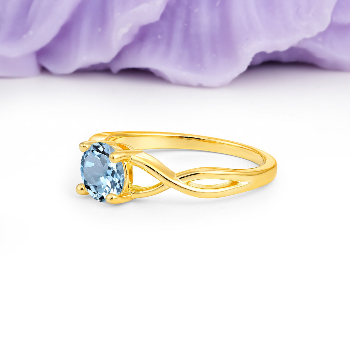 Classic Twisted 4-Prong Round Cut Aquamarine Engagement Ring - Additional view