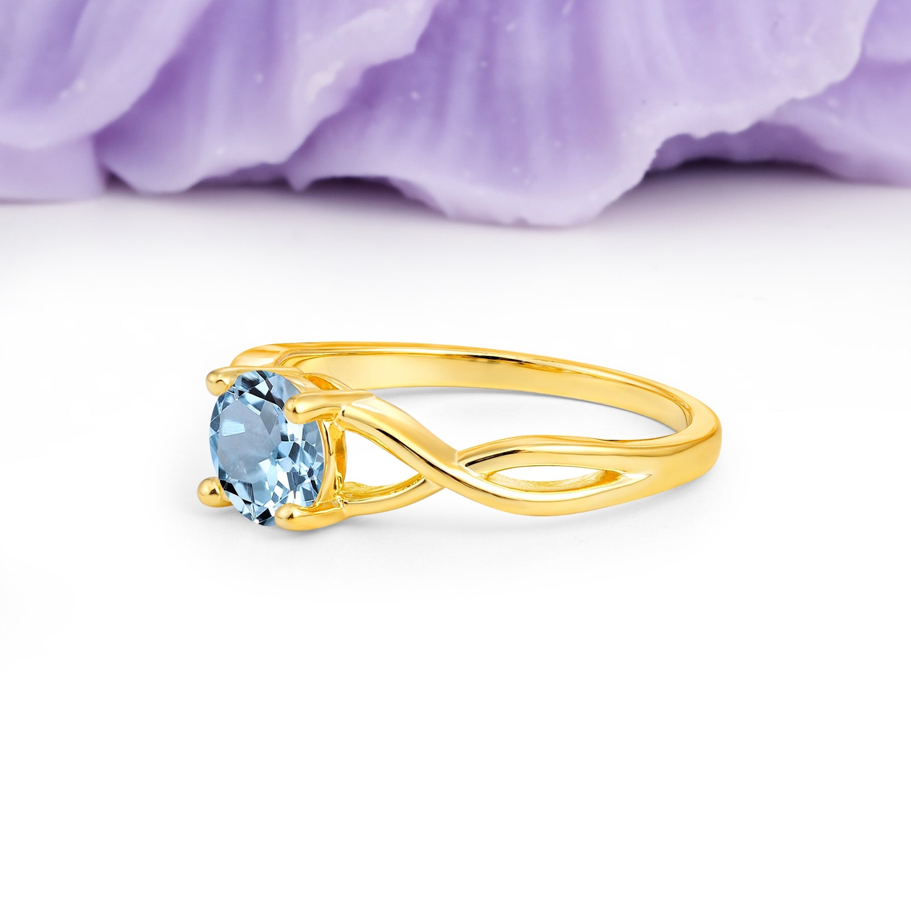 Classic Twisted 4-Prong Round Cut Aquamarine Engagement Ring - Additional view