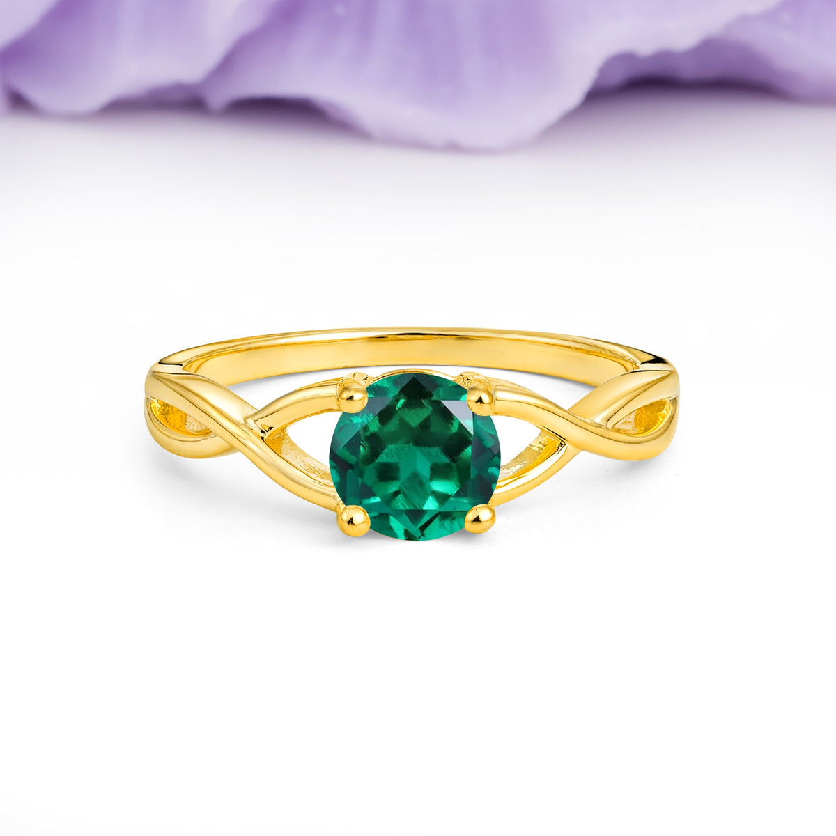 Classic Twisted 4-Prong Round Cut Emerald Engagement Ring - Additional view