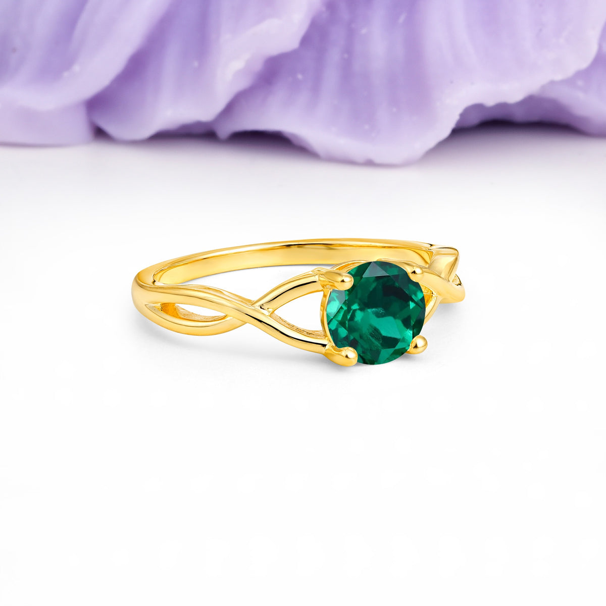 Classic Twisted 4-Prong Round Cut Emerald Engagement Ring - Additional view