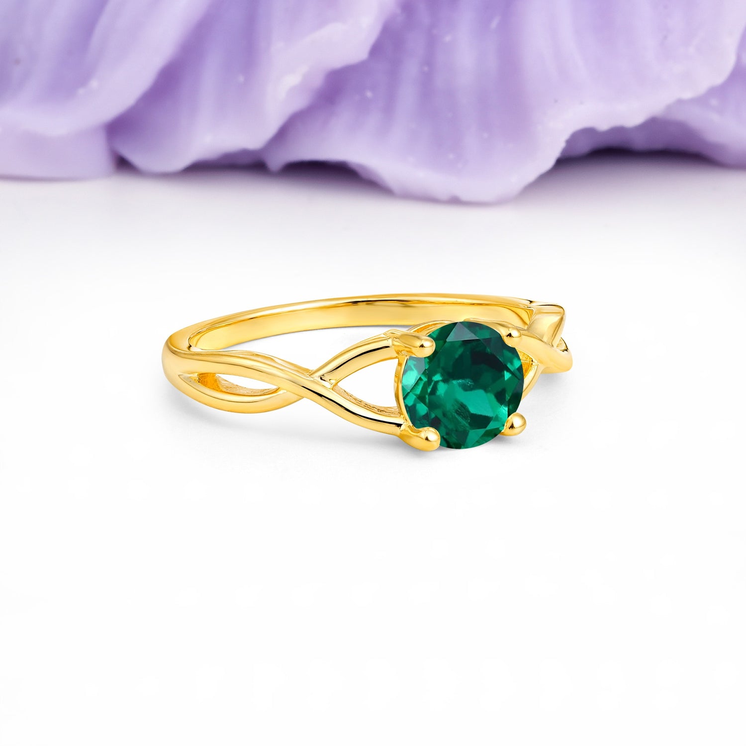 Classic Twisted 4-Prong Round Cut Emerald Engagement Ring - Additional view