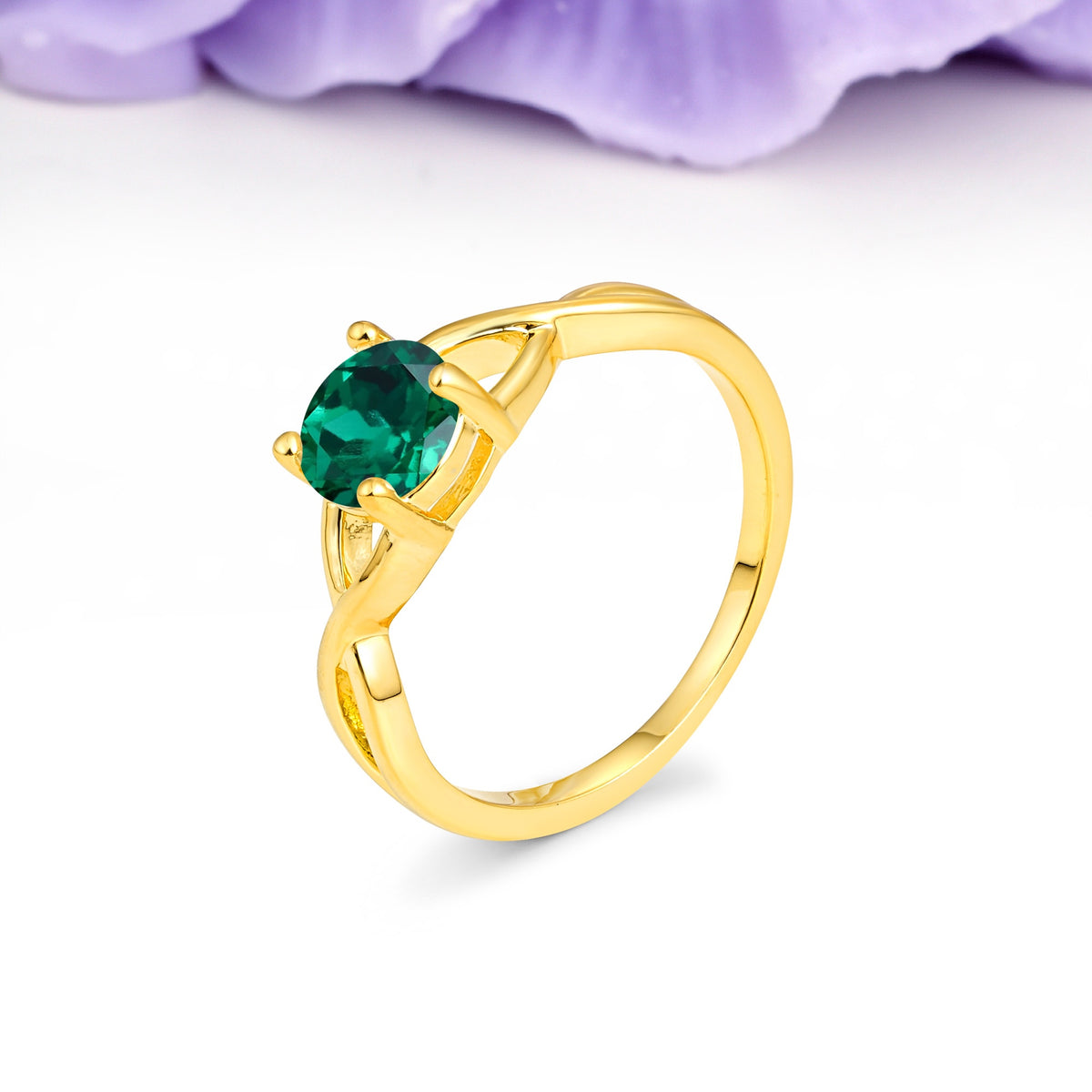Classic Twisted 4-Prong Round Cut Emerald Engagement Ring - Additional view