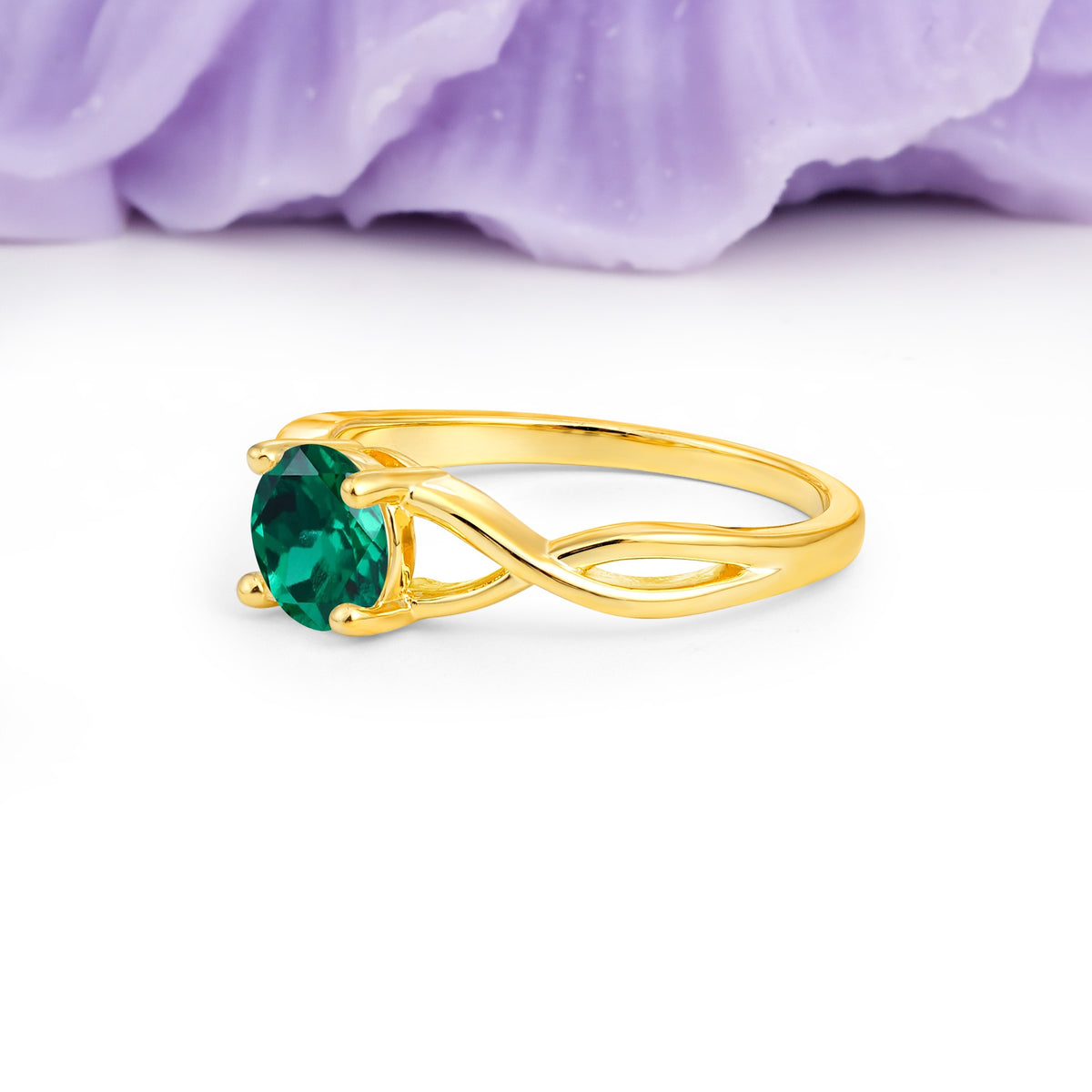 Classic Twisted 4-Prong Round Cut Emerald Engagement Ring - Additional view