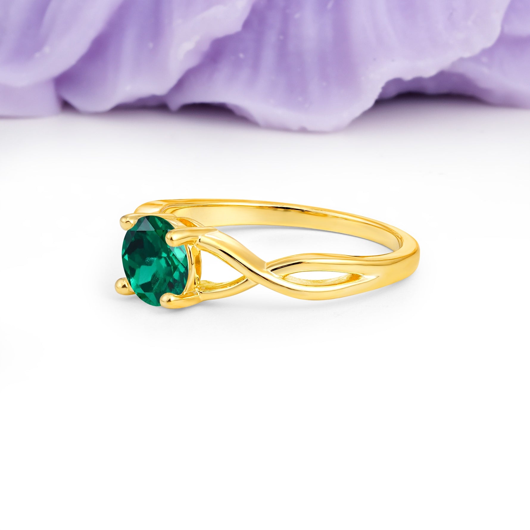 Classic Twisted 4-Prong Round Cut Emerald Engagement Ring - Additional view