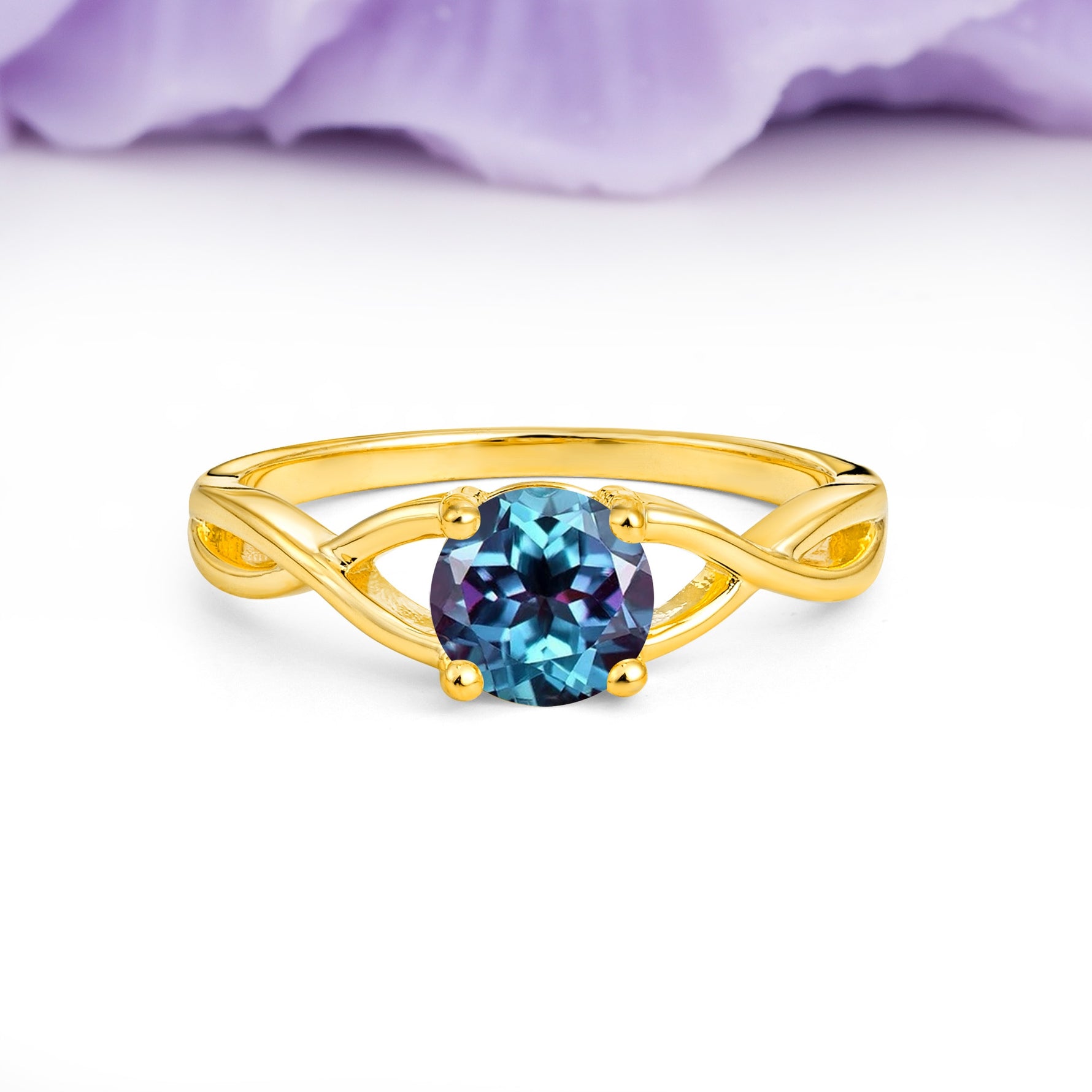Classic Twisted 4-Prong Round Cut Alexandrite Engagement Ring - Additional view