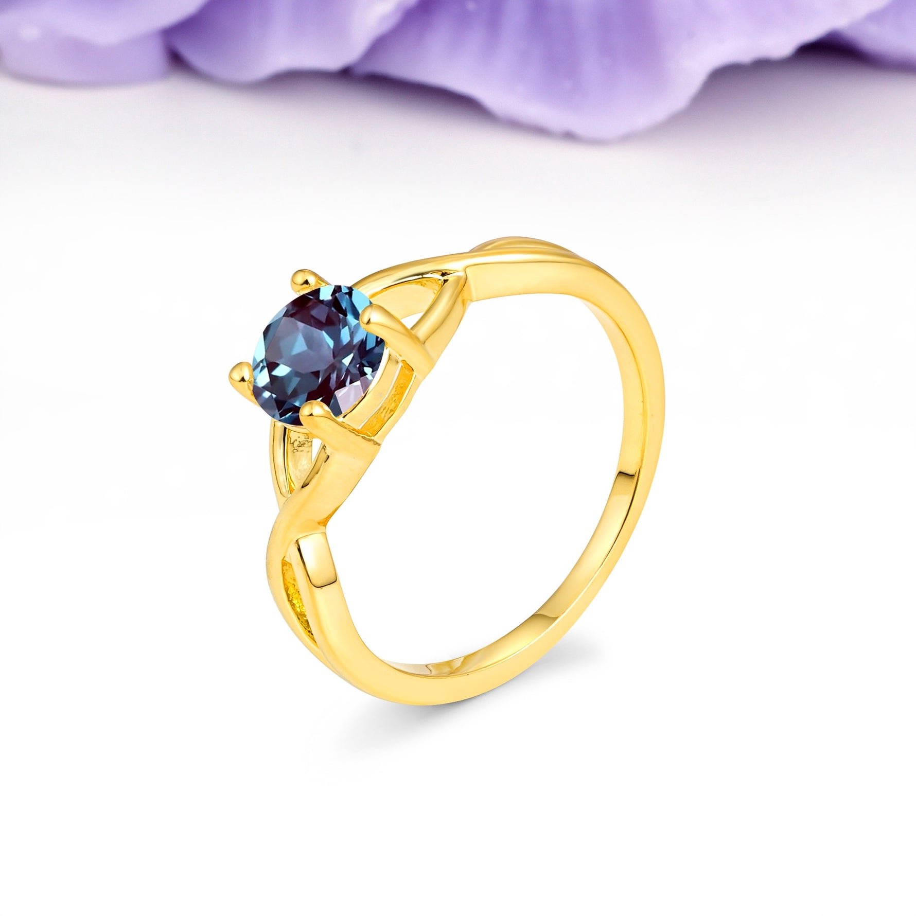 Classic Twisted 4-Prong Round Cut Alexandrite Engagement Ring - Additional view