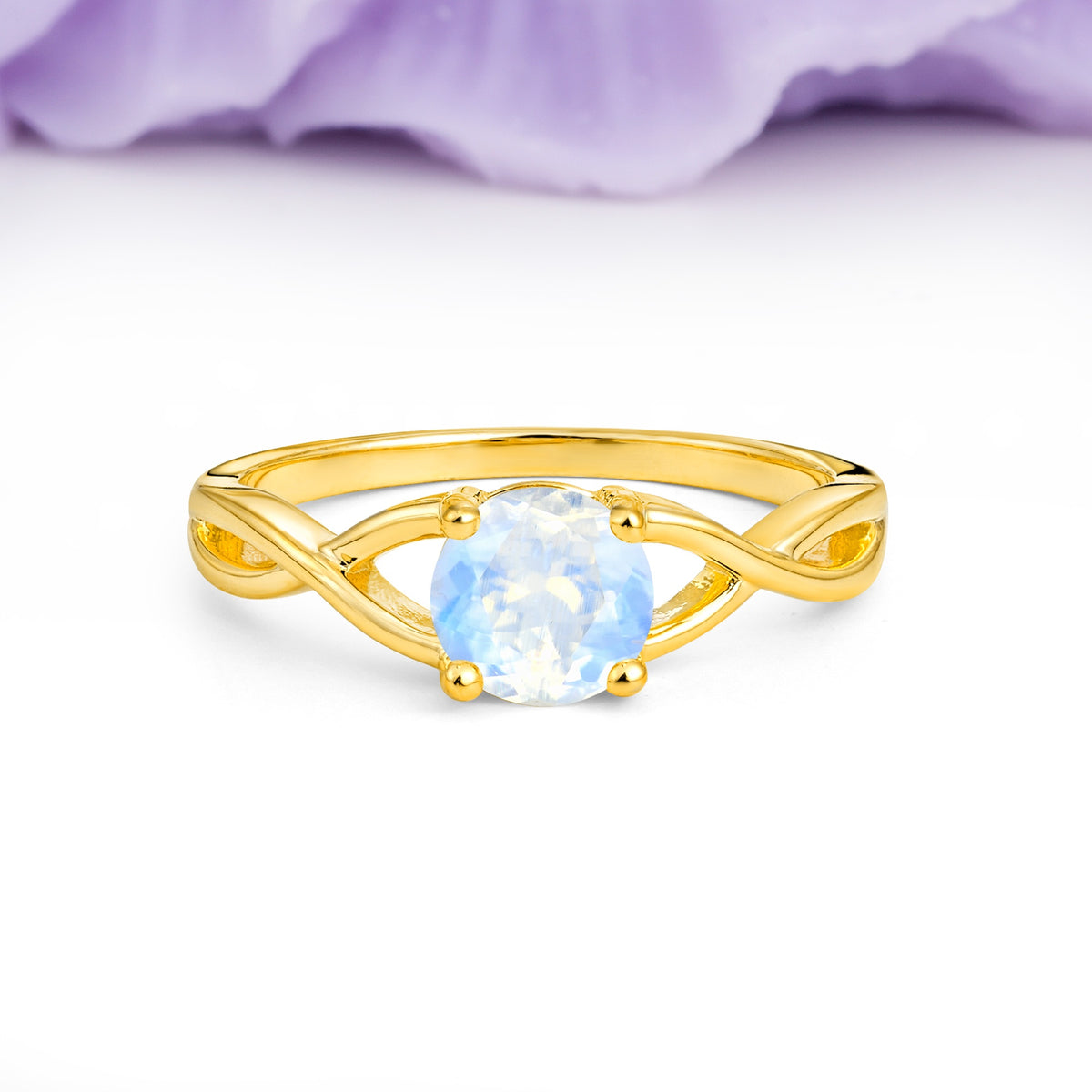 Classic Twisted 4-Prong Round Cut Moonstone Engagement Ring - Additional view