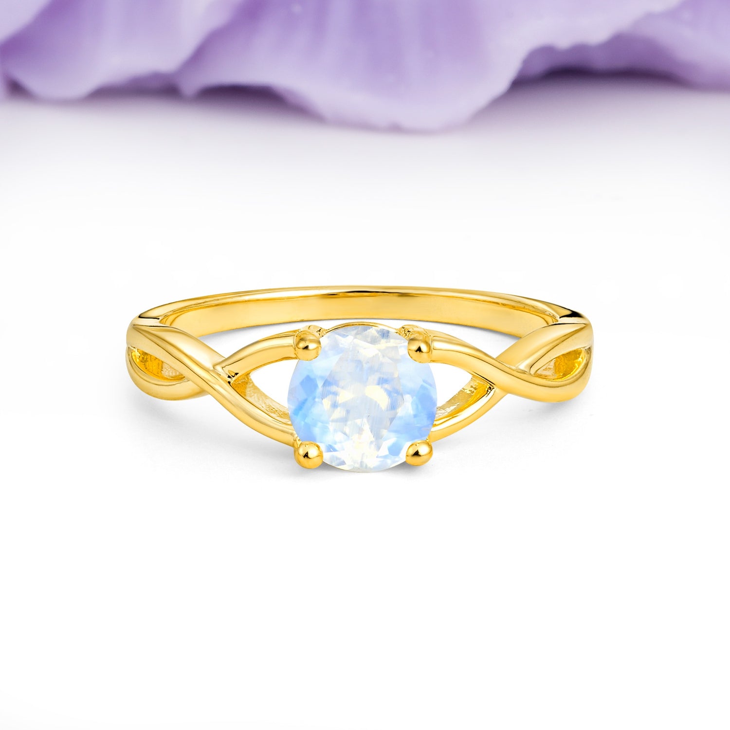 Classic Twisted 4-Prong Round Cut Moonstone Engagement Ring - Additional view