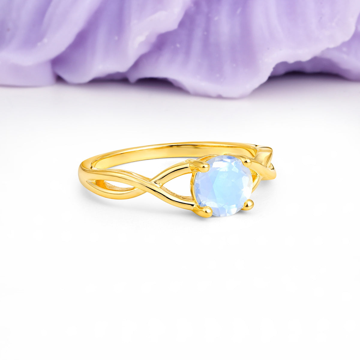 Classic Twisted 4-Prong Round Cut Moonstone Engagement Ring - Additional view