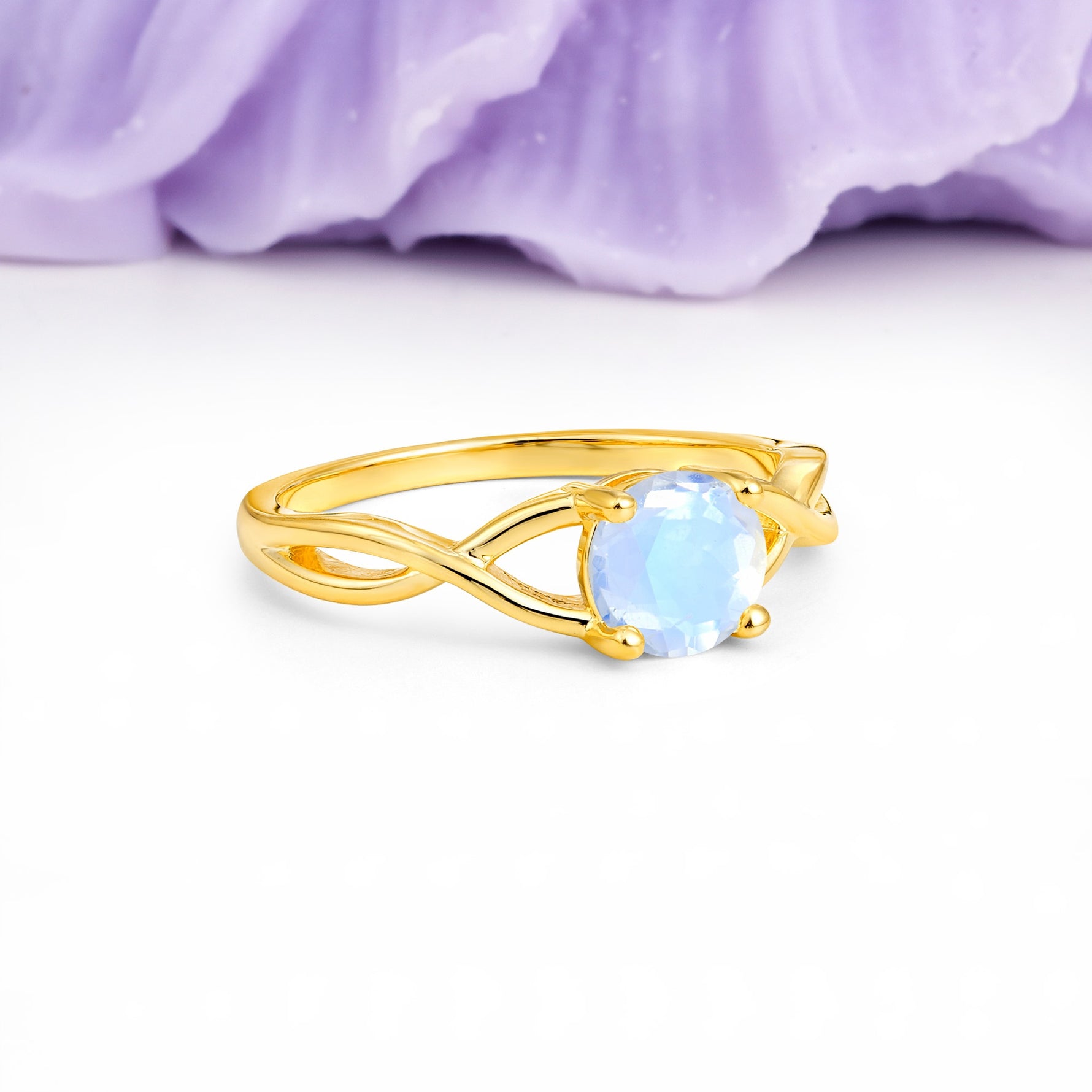 Classic Twisted 4-Prong Round Cut Moonstone Engagement Ring - Additional view