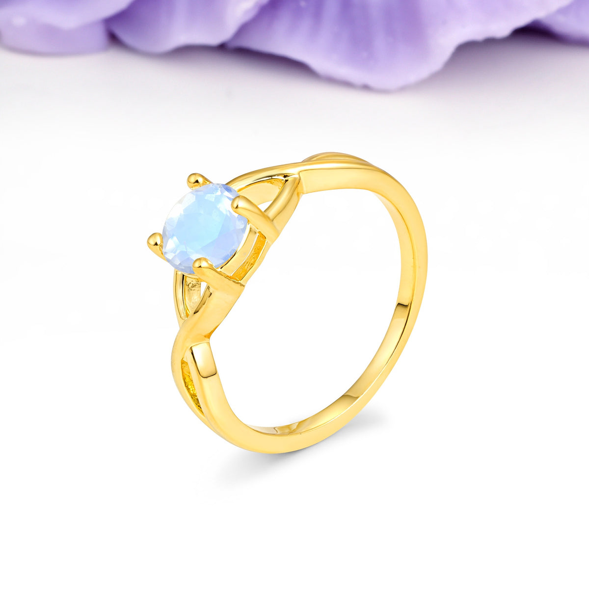 Classic Twisted 4-Prong Round Cut Moonstone Engagement Ring - Additional view