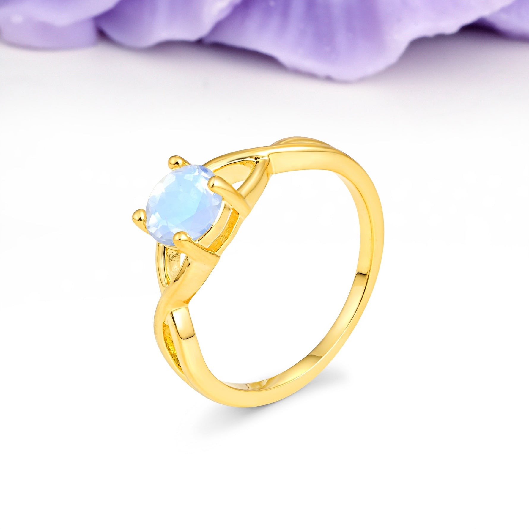 Classic Twisted 4-Prong Round Cut Moonstone Engagement Ring - Additional view