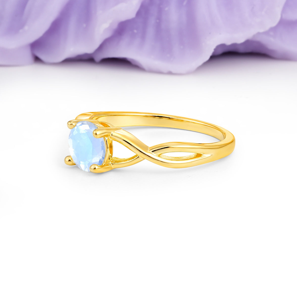 Classic Twisted 4-Prong Round Cut Moonstone Engagement Ring - Additional view