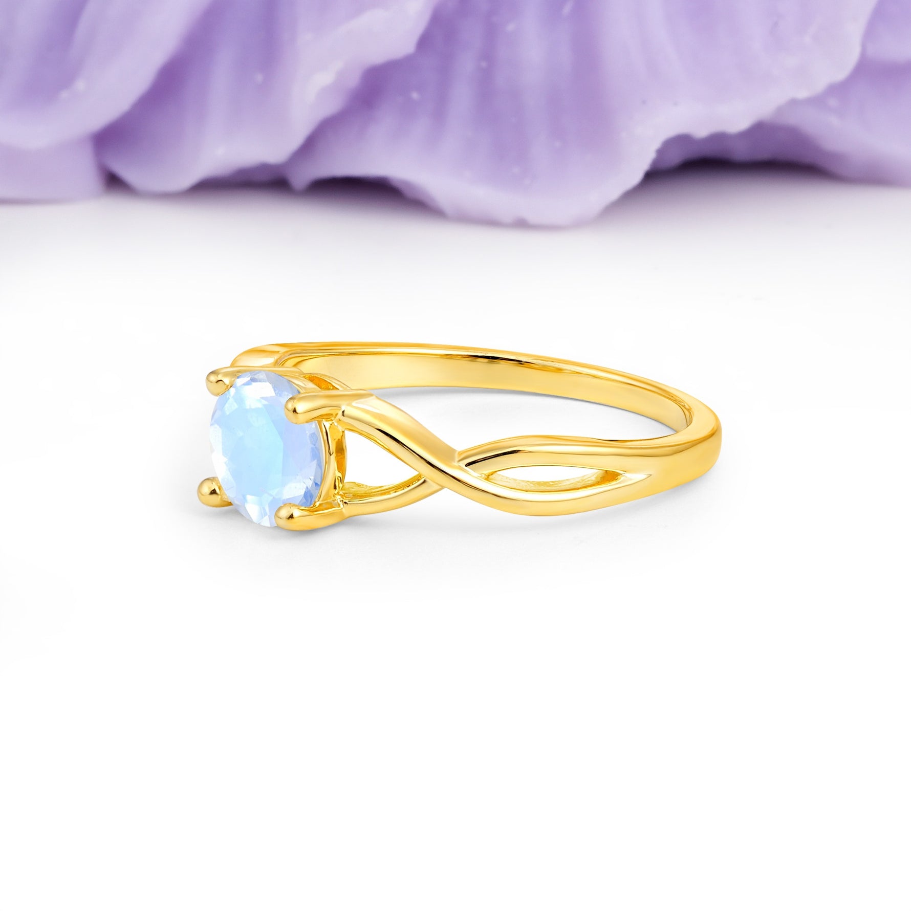 Classic Twisted 4-Prong Round Cut Moonstone Engagement Ring - Additional view
