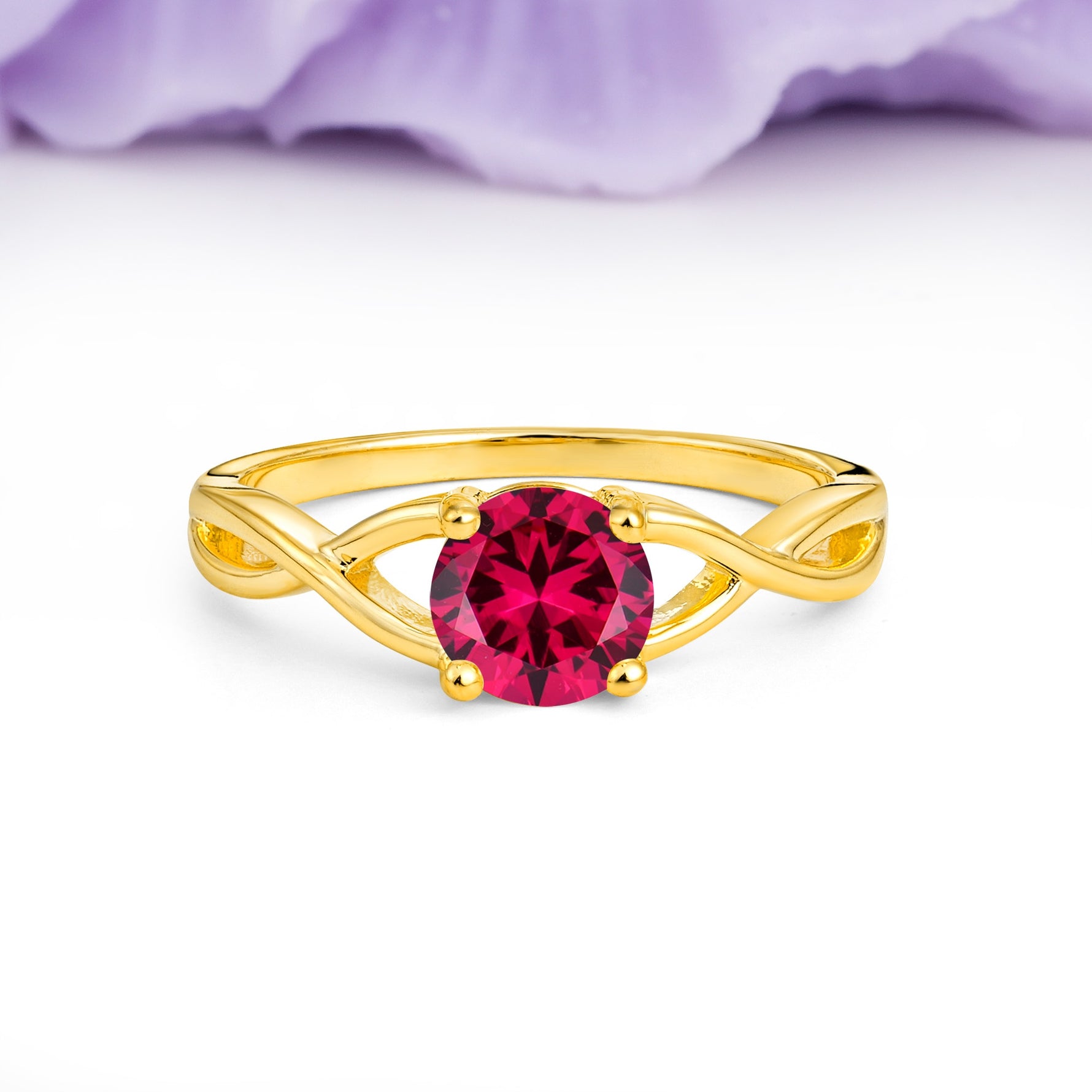 Classic Twisted 4-Prong Round Cut Ruby Engagement Ring - Additional view