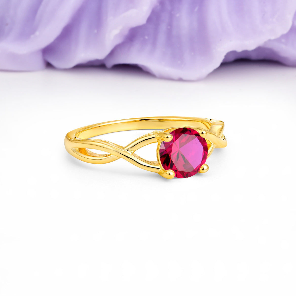 Classic Twisted 4-Prong Round Cut Ruby Engagement Ring - Additional view