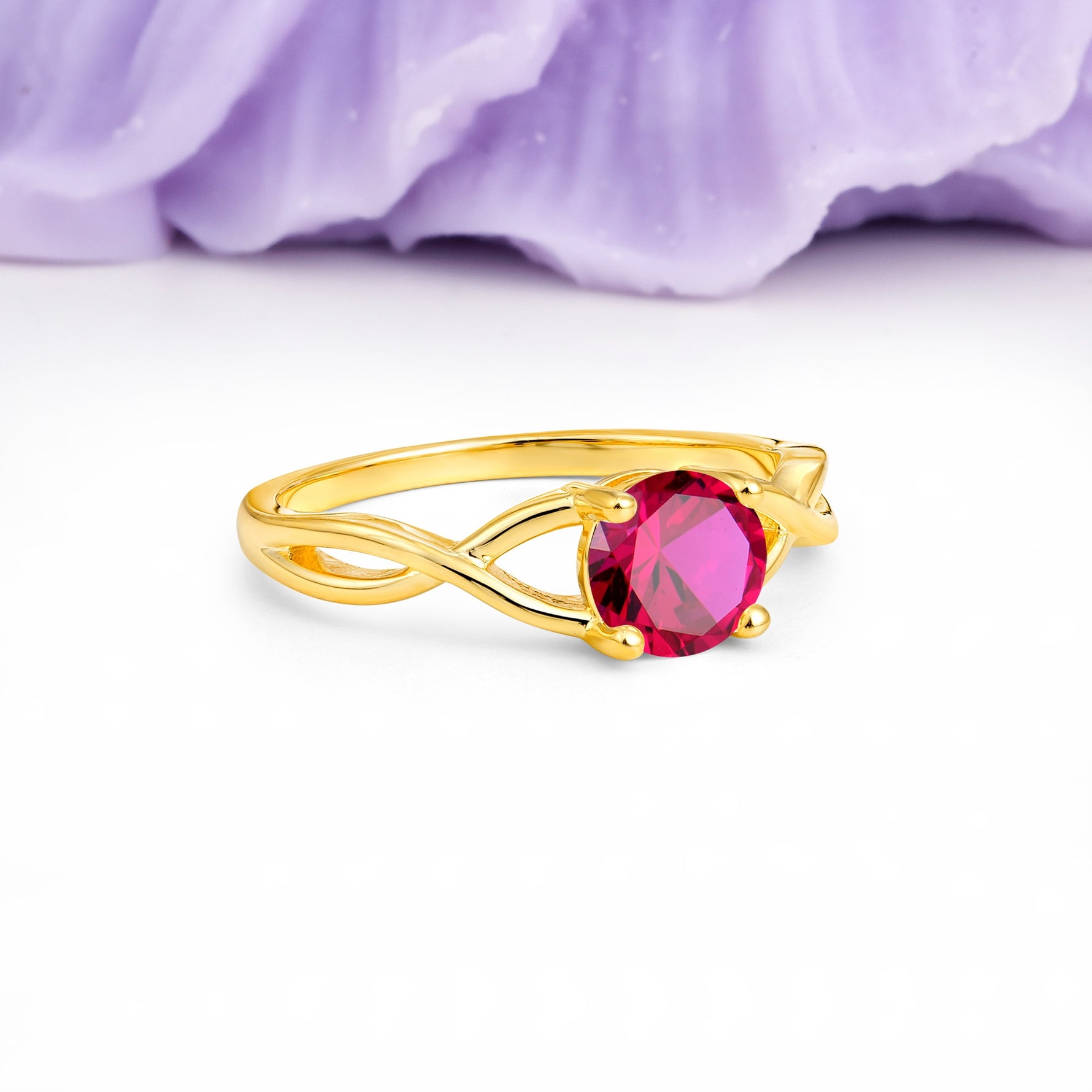 Classic Twisted 4-Prong Round Cut Ruby Engagement Ring - Additional view