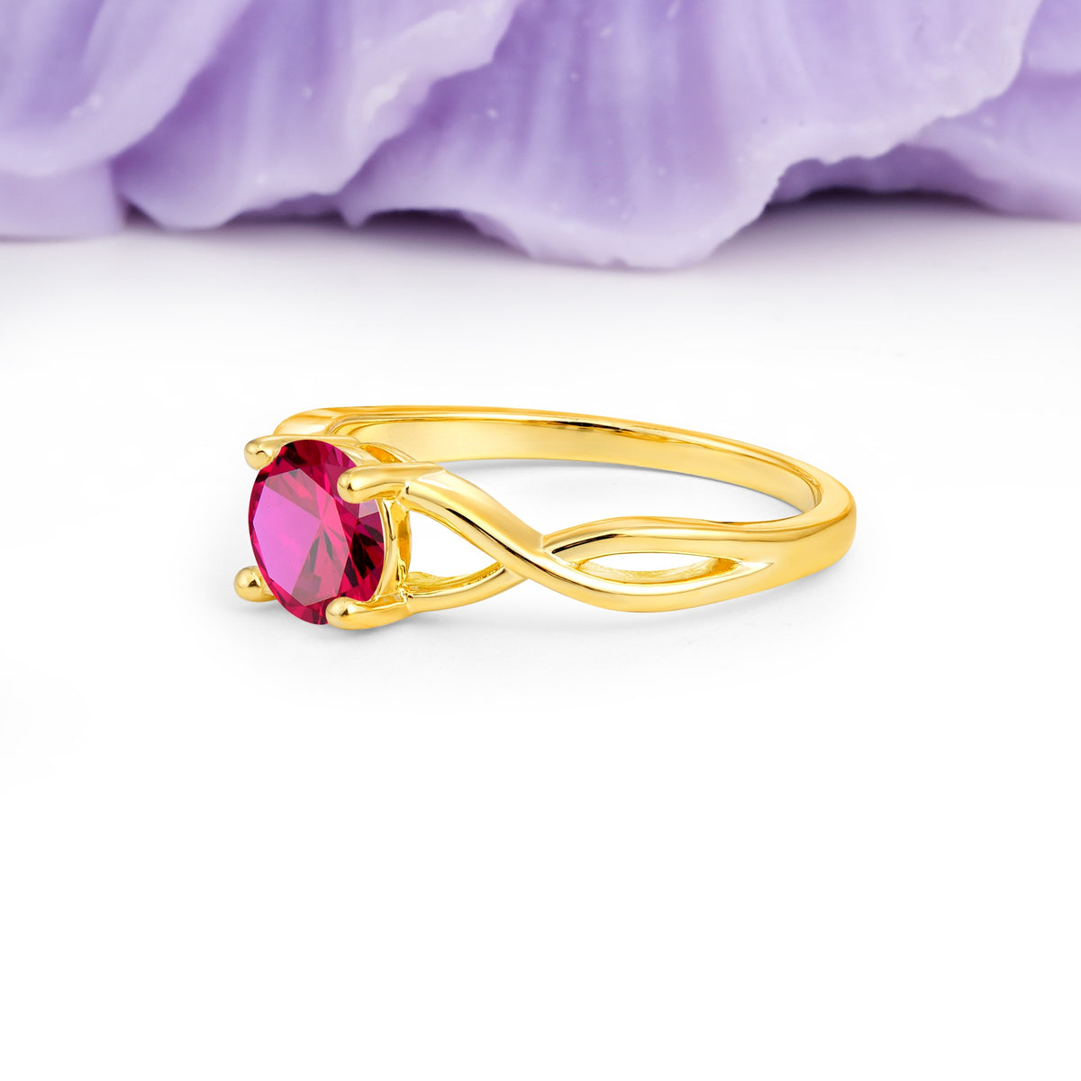 Classic Twisted 4-Prong Round Cut Ruby Engagement Ring - Additional view