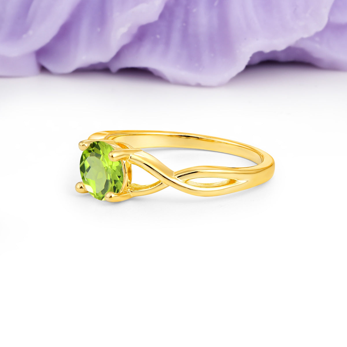 Classic Twisted 4-Prong Round Cut Peridot Engagement Ring - Additional view