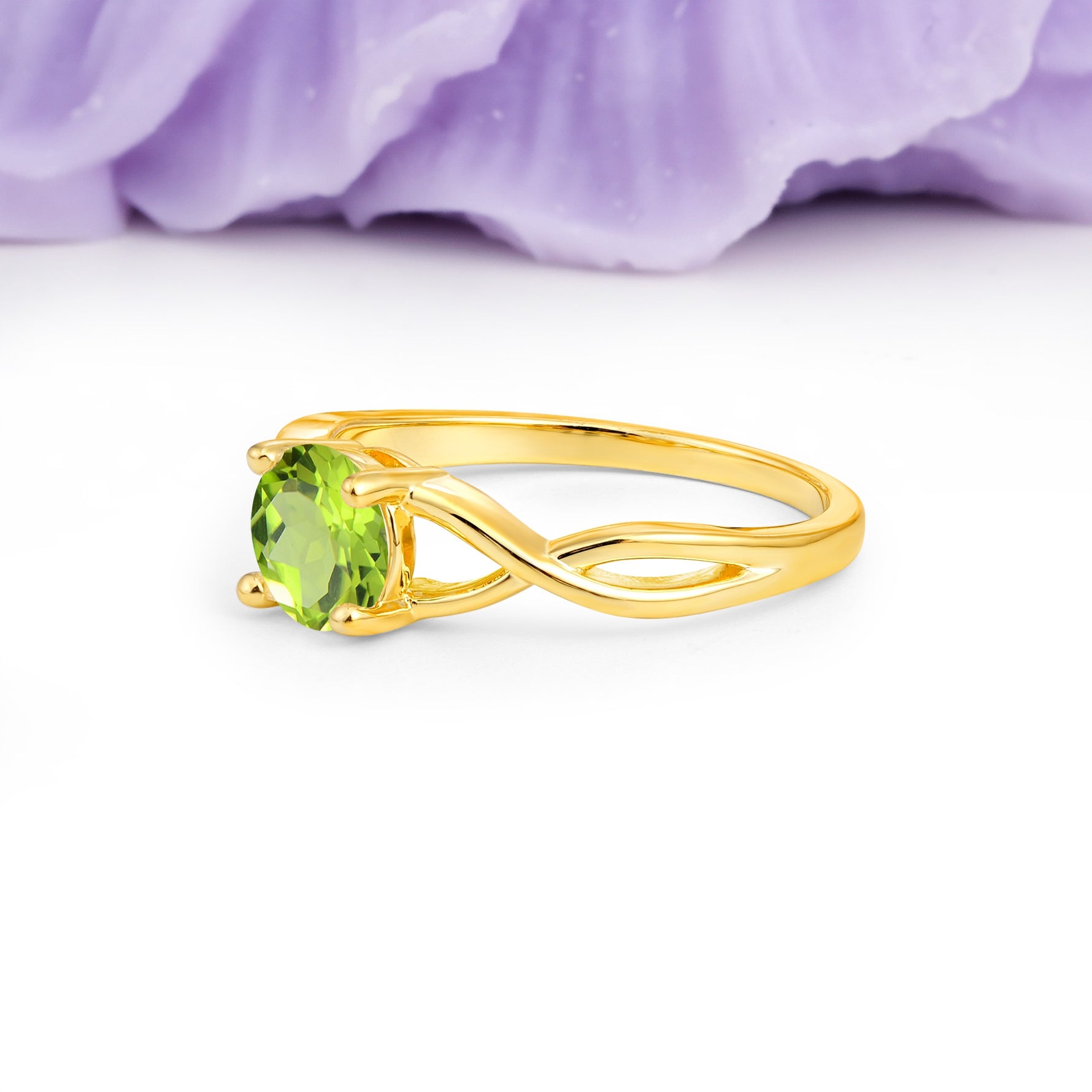 Classic Twisted 4-Prong Round Cut Peridot Engagement Ring - Additional view