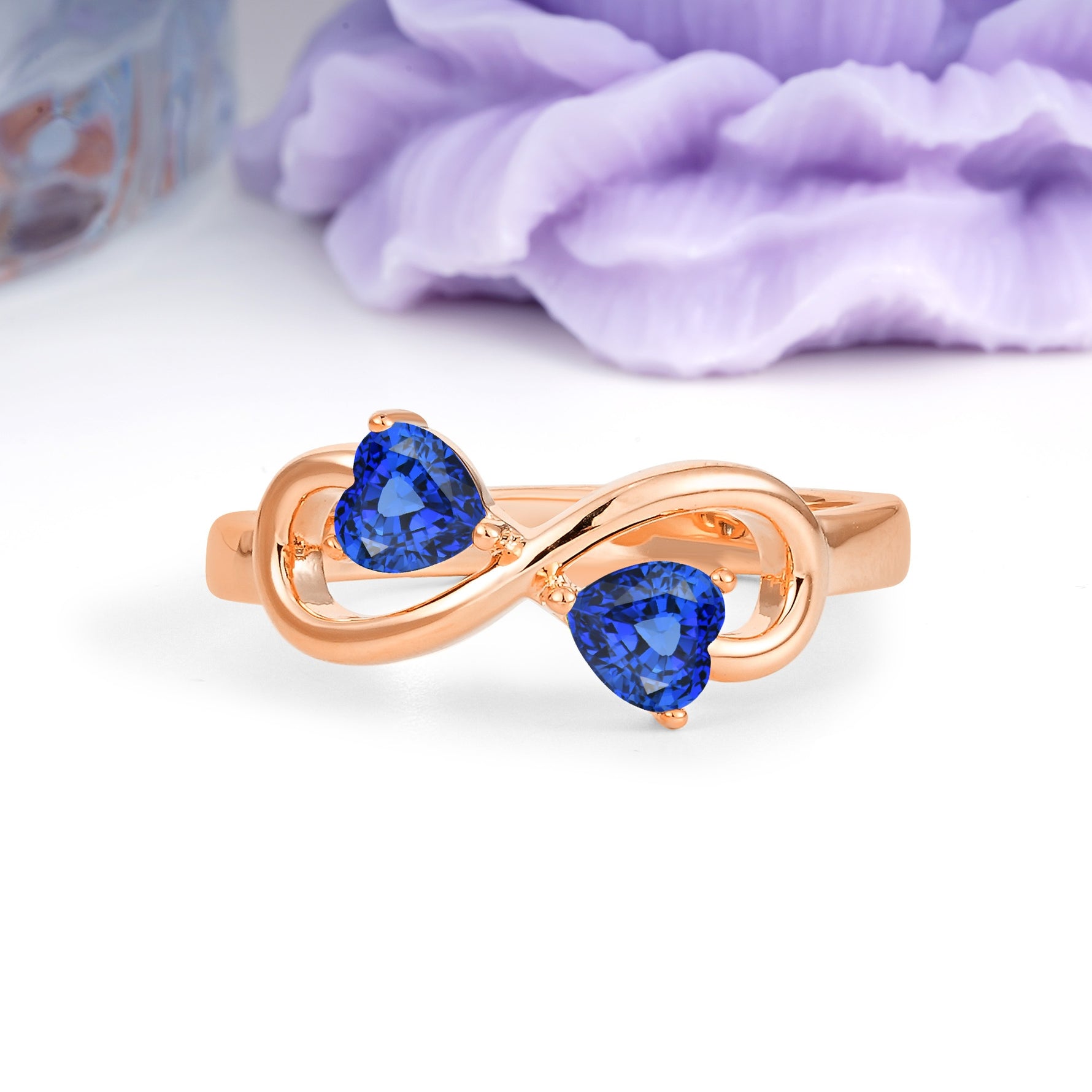 Unique Intertwined 3 Prong Double Heart Cut Sapphire Engagement Ring - Additional view