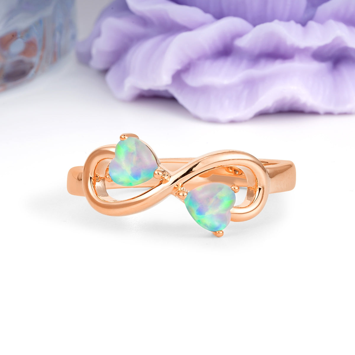 Unique Intertwined 3 Prong Double Heart Cut Fire Opal Engagement Ring - Additional view