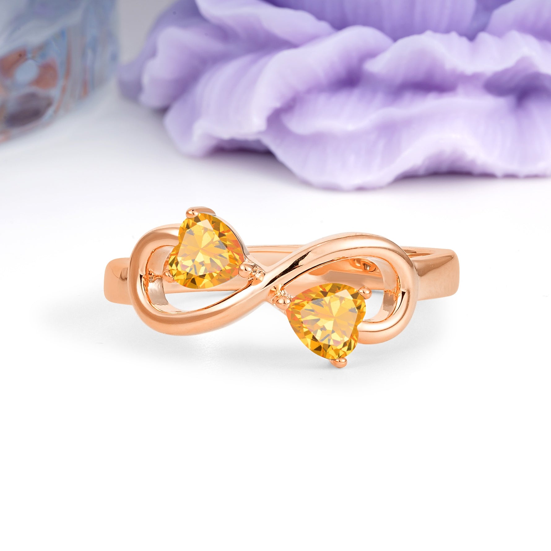 Unique Intertwined 3 Prong Double Heart Cut Citrine Engagement Ring - Additional view