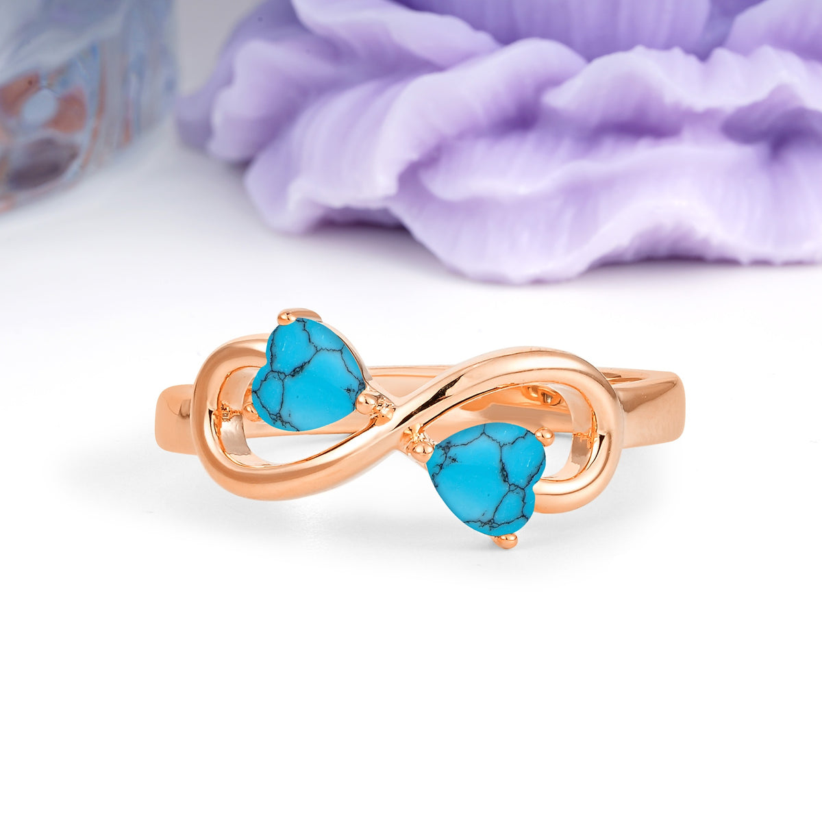Unique Intertwined 3 Prong Double Heart Cut Turquoise Engagement Ring - Additional view