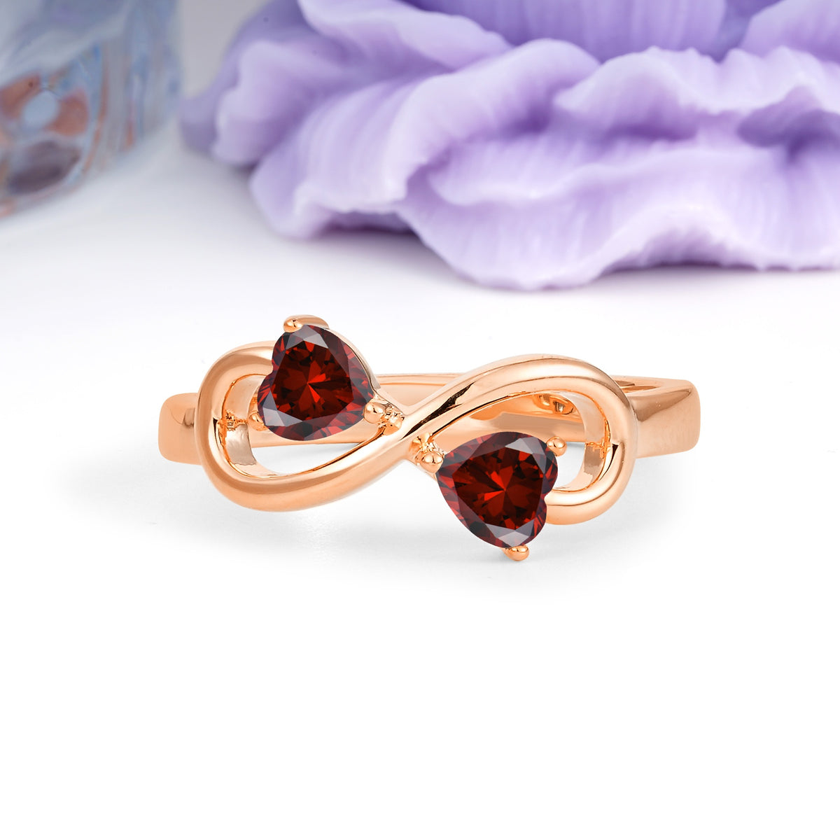 Unique Intertwined 3 Prong Double Heart Cut Garnet Engagement Ring - Additional view